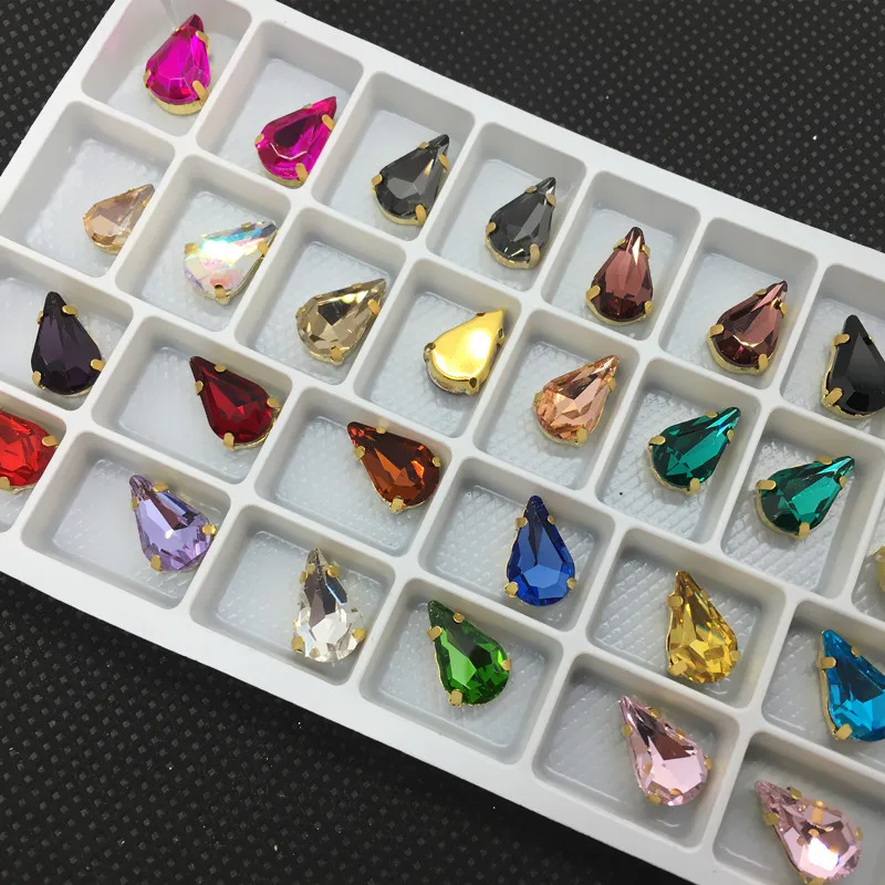 Ссылка 2:6x10 мм 8x13mm стеклянный кристалл в форме слезы на камне с золотой коготь