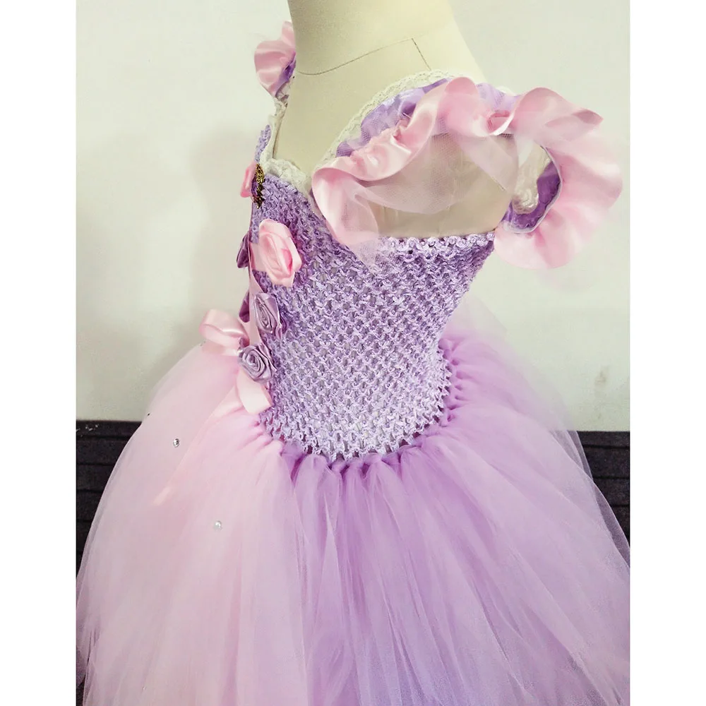 Elegant Princess Sofia Costume Pink Rapunzel Birthday Dress for Girls Ankle Length Fancy Flower Girl Wedding Tutu Dress Vestido (8)