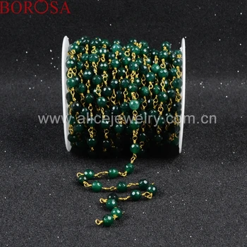 

BOROSA 2017 New Arrival Handmade Gold Color Or Silver Color Natural Green Stone Faceted Beaded Chains for Jewelry Making JT076