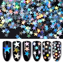 6 Boxes Silver Star Glitter Sequins Gorgeous Laser DIY Nail Art Accessories 3D Manicure Nail Decoration new 3d nail art tips laser silver sequins square round sequins nail glitter rhinestone diy nail wheel art decoration