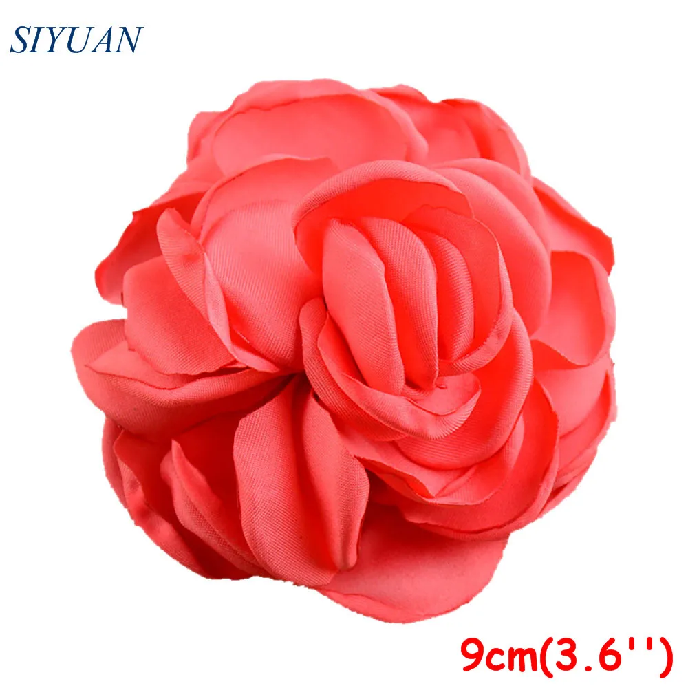 

52pcs/lot 9.0cm Burnt Artificial Satin Flower WITH/WITHOUT Hair Clip Flat Back 26 Solid Colors in Stock H0130