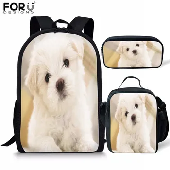 

FORUDESIGNS 3pcs/set Bolognese Children School Bags for Girls Boys Orthopedic Satchel Schoolbag School Backpack Kids Book Bag