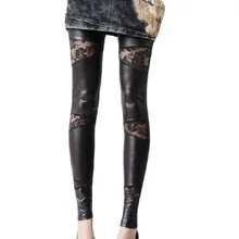 Прозрачные сетчатые леггинсы кружевные черные женские брюки из искусственной кожи узкие леггинсы с карандашами девять очков Средняя Талия