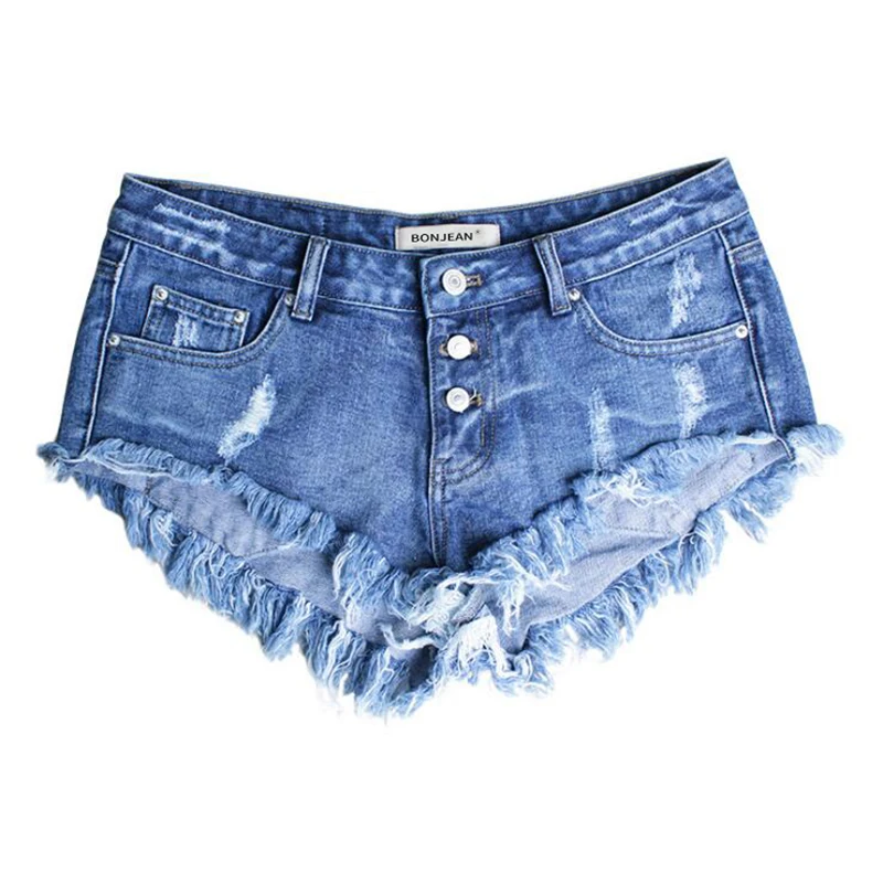 Boyfriend Style Hole Denim Shorts Tassel Blue Womens Low Waist Shorts ...