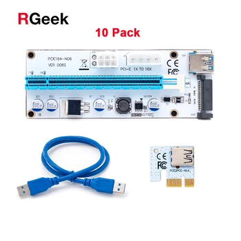 

10 pack White 3 in 1 4pin 6pin sata PCI-E Express 1X 4x 8x 16x Extender PCI E USB Riser 008S Adapter Card For BTC Mining