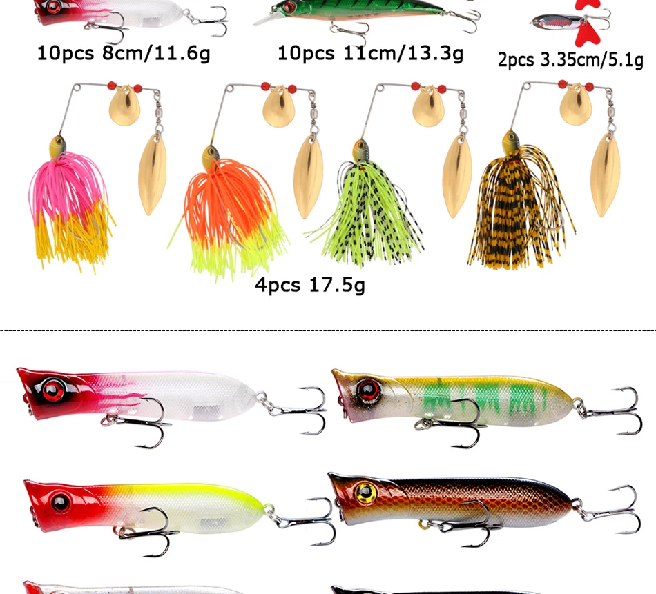 duro e macio pesca isca kit minnow, popper, spinnerbait...