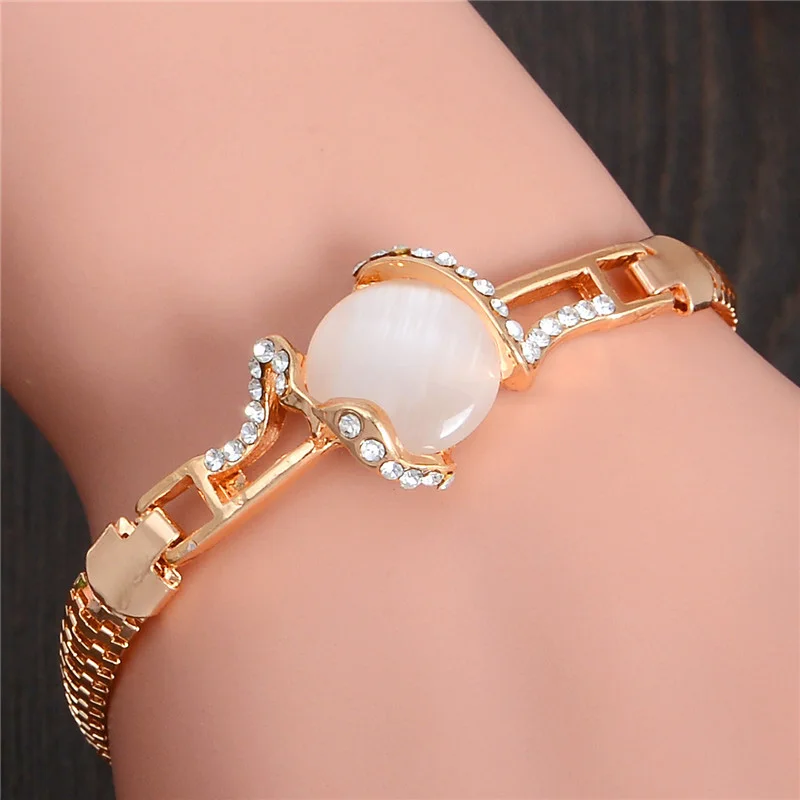 

MISANANRYNE Hot Wholesale Gold Charming Cat's Eye Stone Austrian crystal Pretty Bracelet Womens Jewelry