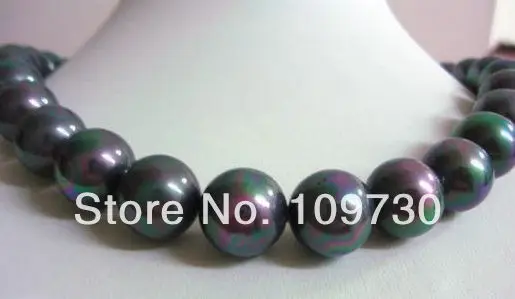 

Jewelry 002500' AAAA+ Round 14mm tahitian Black shell pearl necklace MOM Gift Fine Jewelry
