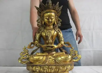 

Tibet Buddhism Bronze Copper Gilt Amitayus longevity God Goddess Buddha Statue