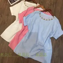 Женская футболка для пары, летняя свободная футболка, корейский топ с коротким рукавом, женская футболка средней длины, хлопковая Базовая рубашка, весенние топы для девочек, camiseta