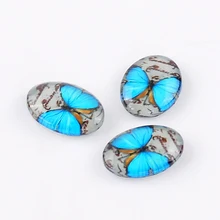 DoreenBeads стекло купольное уплотнение кабошоны фурнитура для украшений овальная плоская задняя сторона синий узор бабочки 18 мм x 13 мм, 2 шт