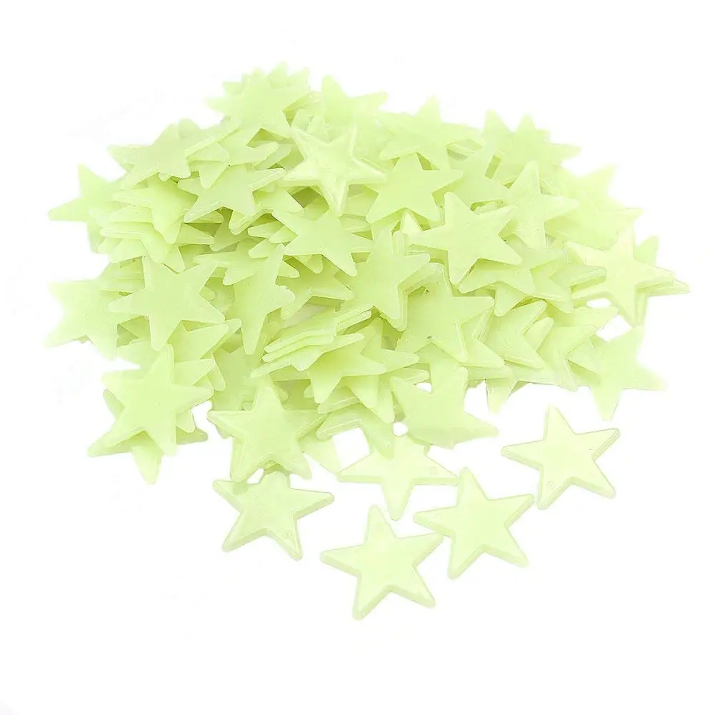 Urijk 100 шт. светящийся светильник со звездами, зеленые флуоресцентные настенные стикеры в виде звезд, узор для детской комнаты, гостиной, украшения для дома, плакат - Цвет: yellow3