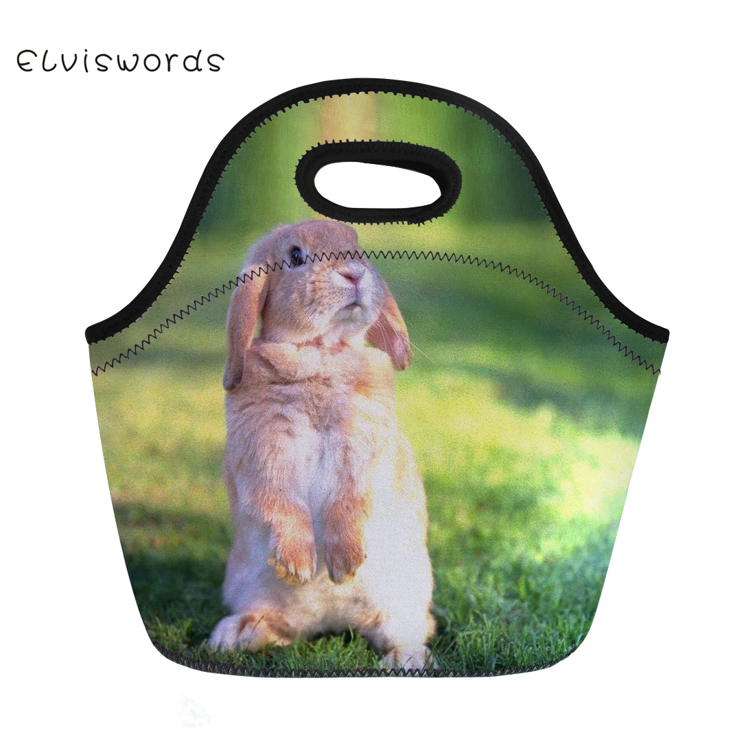 

ELVISWORDS Insulated Lunch Bag for Kids Thermos Bag Cute Rabbits Lunch Box for Boys Girls Picnic Snacks Container Packeed Lovely