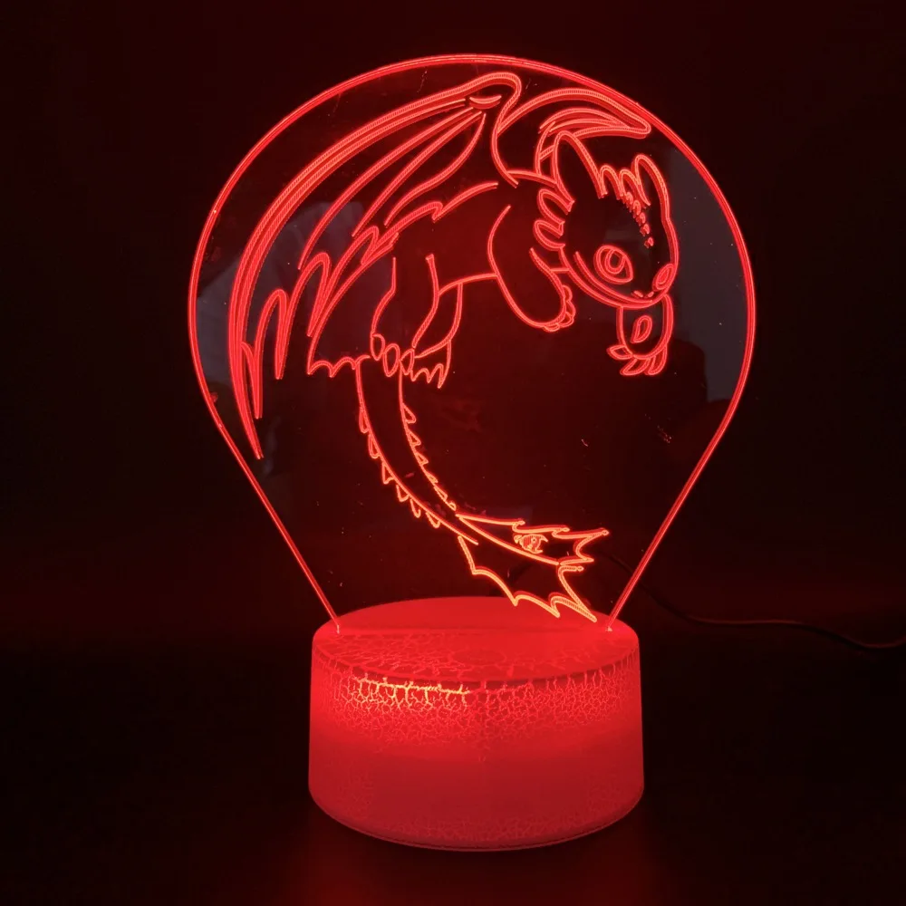 Новинка огни, Как приручить дракона украшения дома подарок на день рождения ночной ярости малыш ребенок светодиодный 3d-ночник лампа