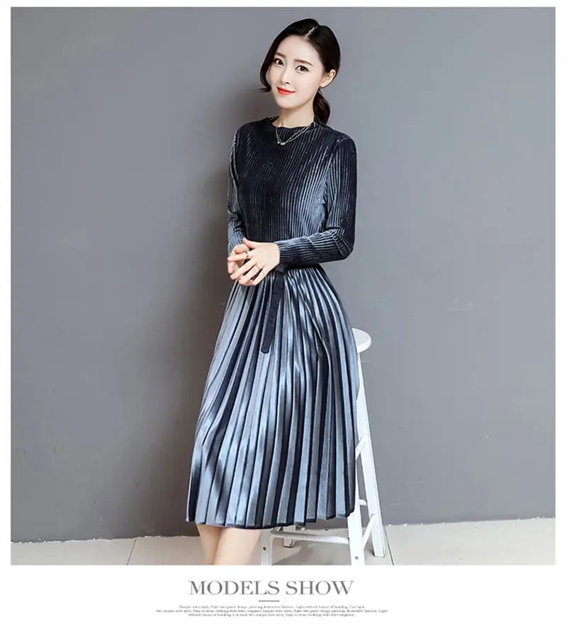 Fashion Autumn Winter Women Dress Elegant Sexy Pleate Female Dress Vintage Long Sleeve Velvet Two-piece suit Dresses vestidos