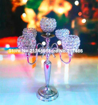 

Wholesle Silver finish candelabrum tall 5-arms candelabra with flower bowl/tray in the center for weddings or events