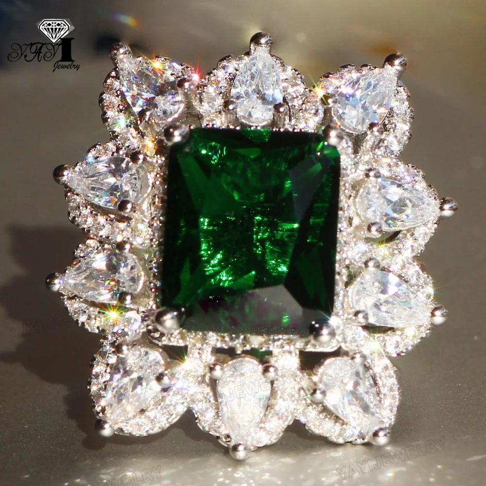 Ювелирные изделия YaYI Princess Cut 15 CT обручальные кольца с зеленым цирконием