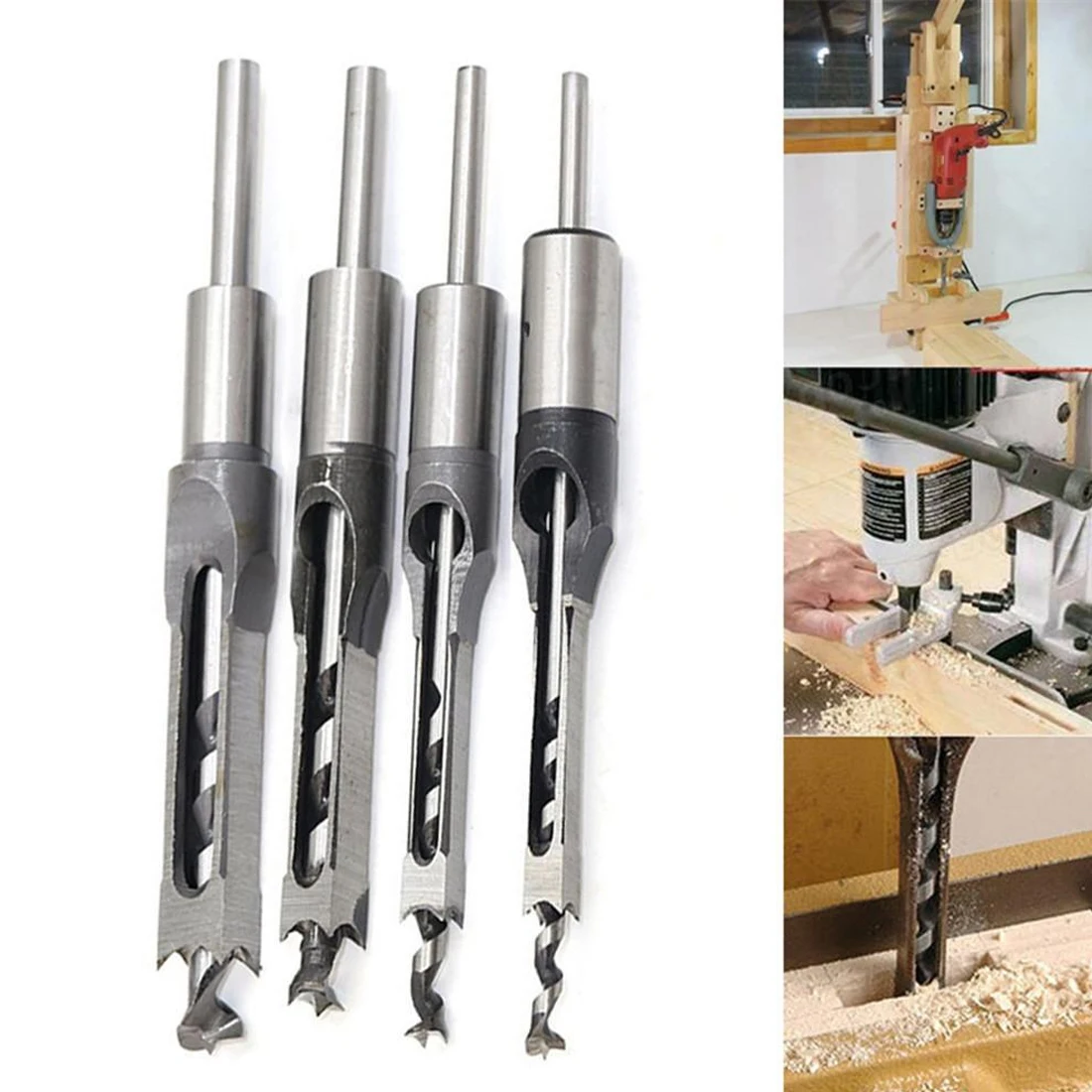 

Woodworking Tool 4pcs/set Hollow Square Hole Saw Mortiser Chisel Auger Drill Bit 6.4mm/8mm/9.5mm/12.7mm