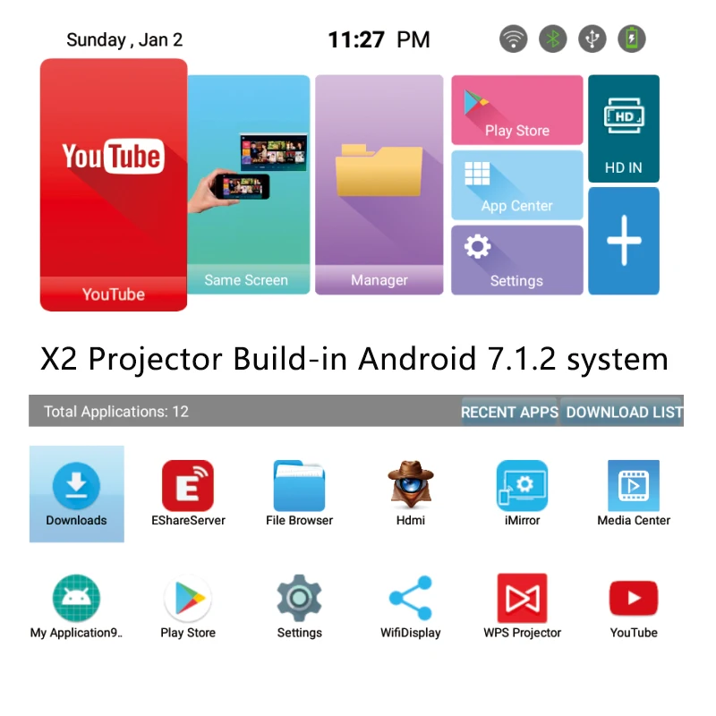Smartidea x2 projetor dlp hd portátil, android 7.1, wifi, bluetooth 4.1, bolso, hd, beamer miracast airplay-5