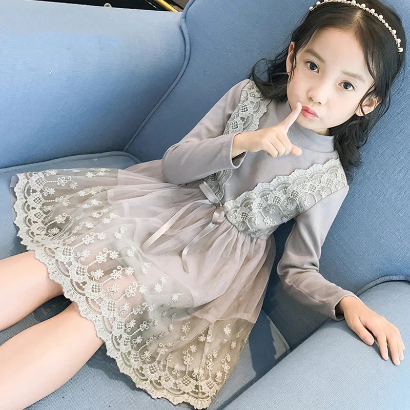 

Princess Girls Dress Autumn Winter 2018 New Kids Girl Lace Dresses Thick Velvet Children's Clothing Long Sleeve Dress JF224