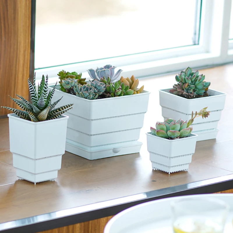 Meshpot 5PCS Plastic Succulents Pot Breathable Square Nursery Pot Succulent Planter Cactus Plant Pot Flower Pot