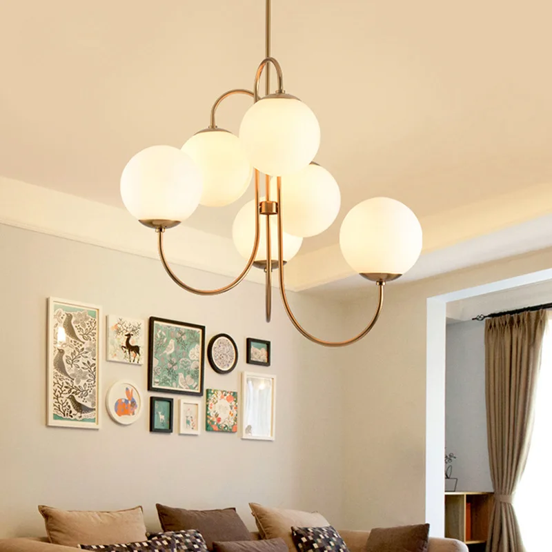 

Modern Nordic Gold 6 Lights Glass Ball Pendant Light Lamp Milk White for Dining Room Bar Restaurant Suspension E27 LED Lamp