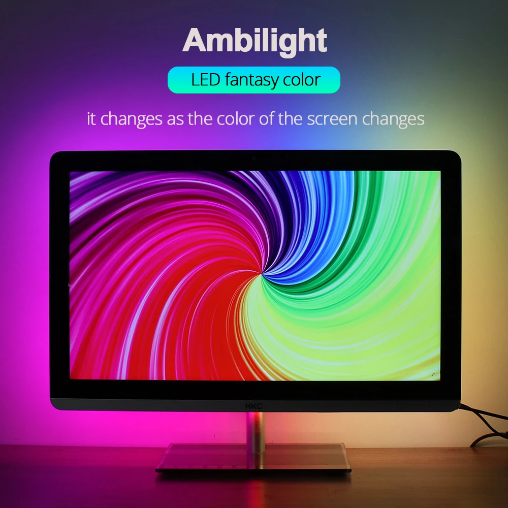 DC5V Ambi светильник-ТВ WS2812B USB Светодиодная лента Светильник Настольный ПК экран подсветка Адресуемая RGB Светодиодная лента полный комплект 1 м 2 м 3 м 4 м 5 м