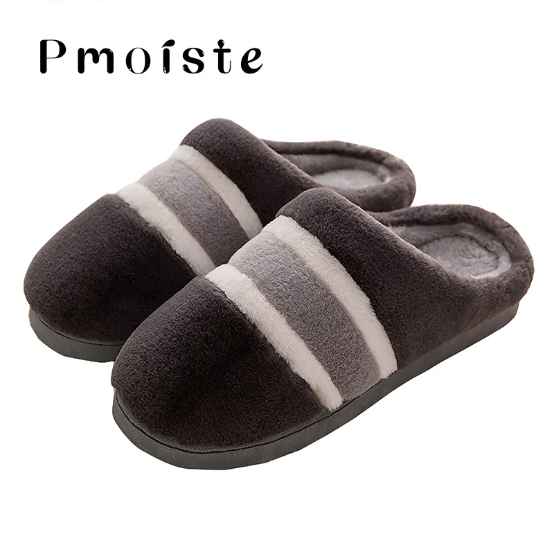 

Large Size 45-46 Fashion Striped Flock Home Slippers Winter PVC Comfortable Fur Slides For Boys Casual Soild