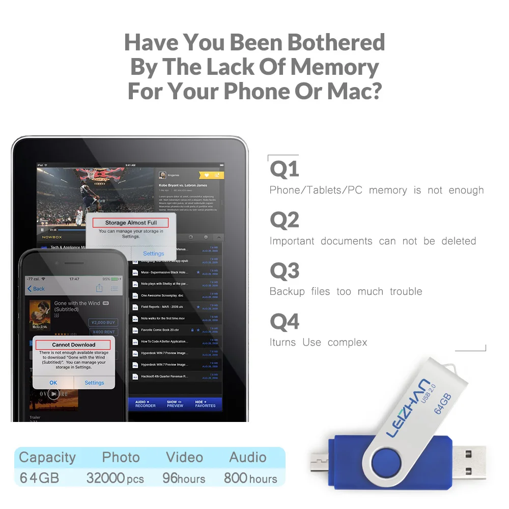 LEIZHAN флэш накопитель USB 2 0 карта памяти OTG мини Udisk цветной Pendrive multifuntional для android