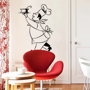 

KUCADA cartoon chef man wall sticker for home decoration mural decal diy wallpaper kitchen sticker black removable WP1109