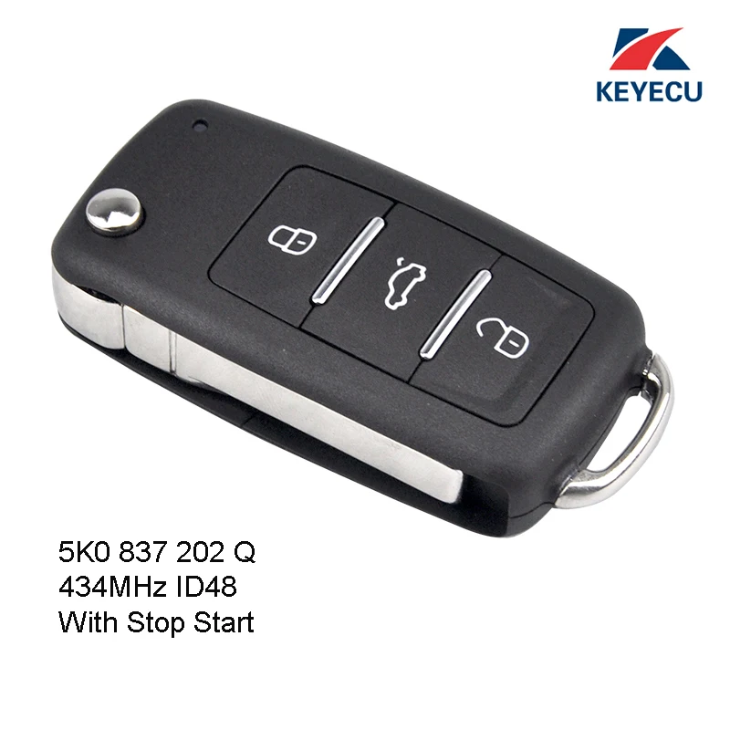 KEYECU Replacement Flip Remote Key Fob 434MHz ID48 for Volkswagen