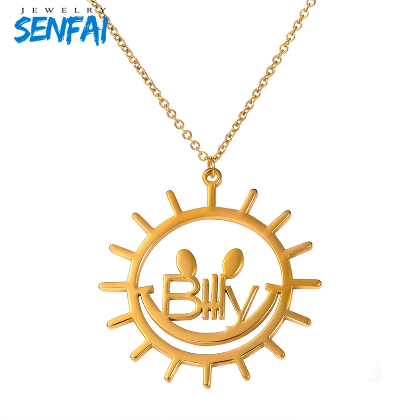 

Custom Nameplate Sun Pendant Necklace Personalized Smile Face Name Stainless Steel Necklaces Choker for Women New Design