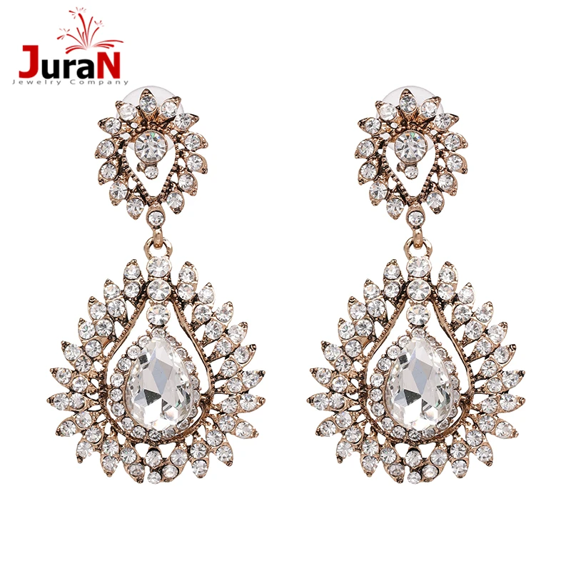 

JURAN Good Quality Vintage Statement Crystal Earring for women Wedding Jewelry 2019 new arrival 2 colors Rhinestones Earrings