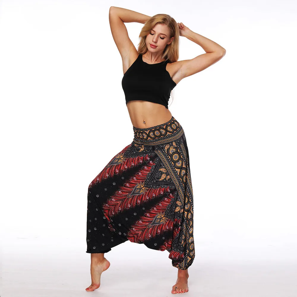 Women'S Sports Pants Casual Summer Boho print Loose Yoga Trousers Baggy Harem Vintage High Waist Pants Spodnie Damskie Mujer