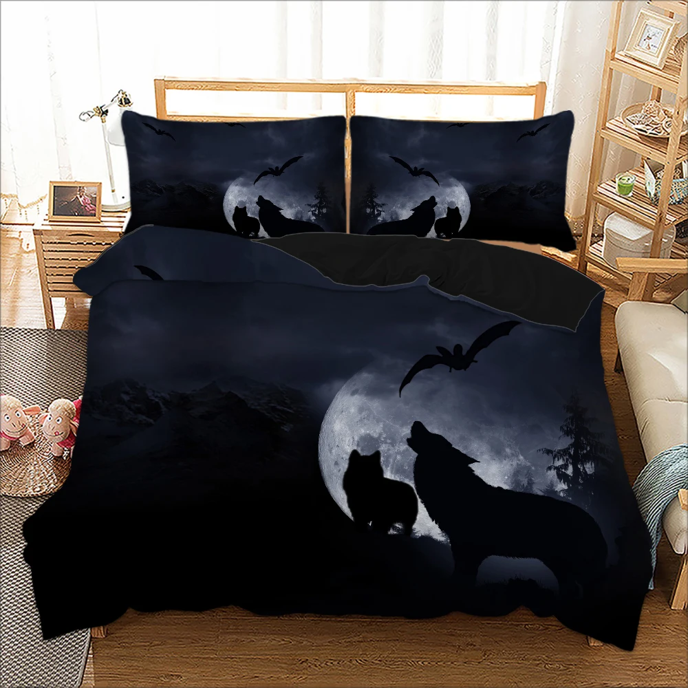 

Night wolf Bedding Set Queen Size Polyester Duvet Cover Bedclothes 3pcs Black Home Textiles Dropshipping
