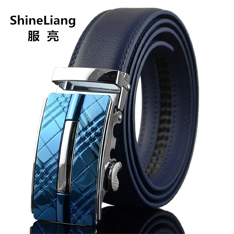 

Men's Belt Automatic buckle Leather width 3.5CM Length 110/120 / 130CM Designer high quality Fashion brand black blue strap male