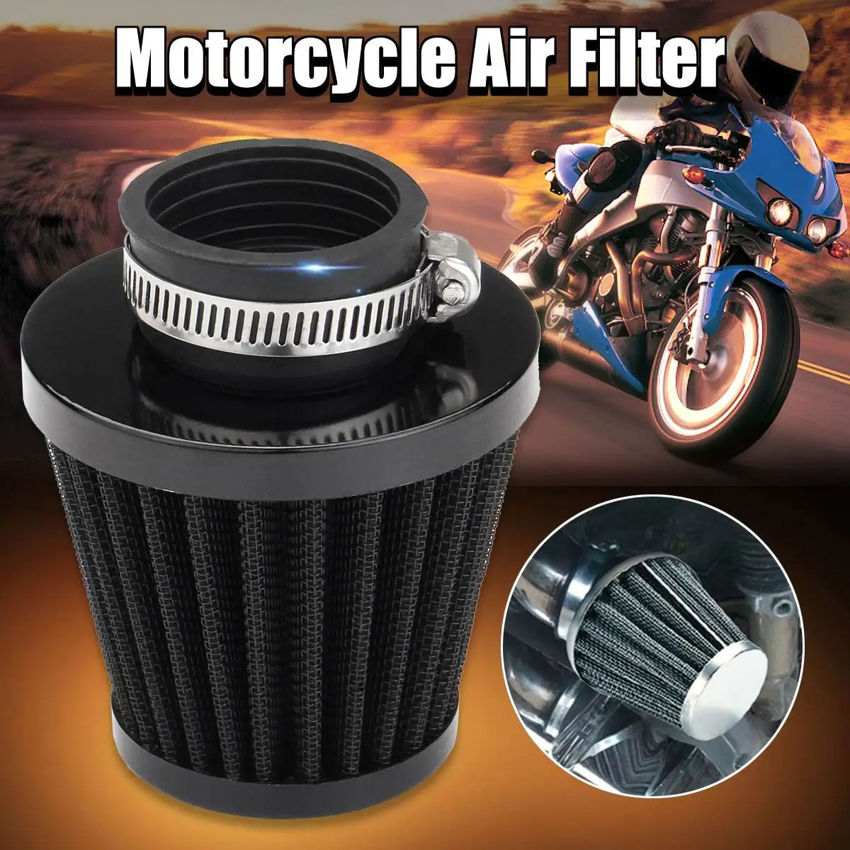 Универсальный черный мотоциклетный воздушный фильтр Pod Cleaner Fit ATV Dirt Bike Quad Scooter 35/39/48/50/54/60 мм Универсальный черный мотоциклетный воздушный фильтр Pod Cleaner Fit ATV Dirt Bike Quad Scooter 35/39/48/50/54/60 мм