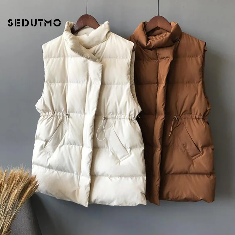 

SEDUTMO Winter Long Vest Women Parkas Tunic Streetwear Jacket Coat Sleeveless Vintage Black Waistcoat Basic Outerwear ED427