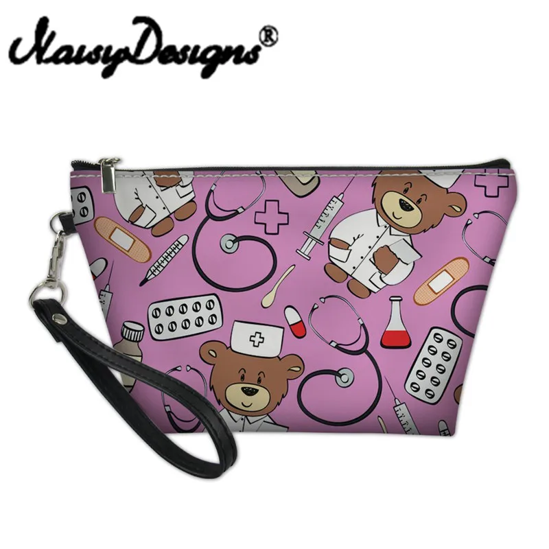 

Noisy Designs Women Cosmetic Bag for Make Up Cute Cartoon Bear Nurse Travel Makeup Small Organizer Cases Girls Kawaii Toilet Box