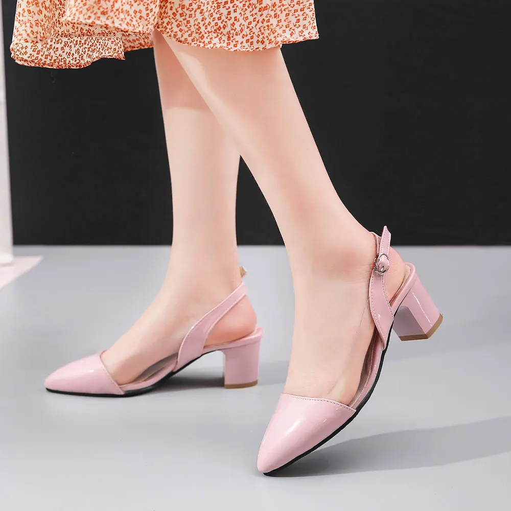 Lasyarrow Лето блок коренастый высокие каблуки женские сандалии офисные черный, розовый прозрачный босоножки женская обувь - Цвет: Розовый
