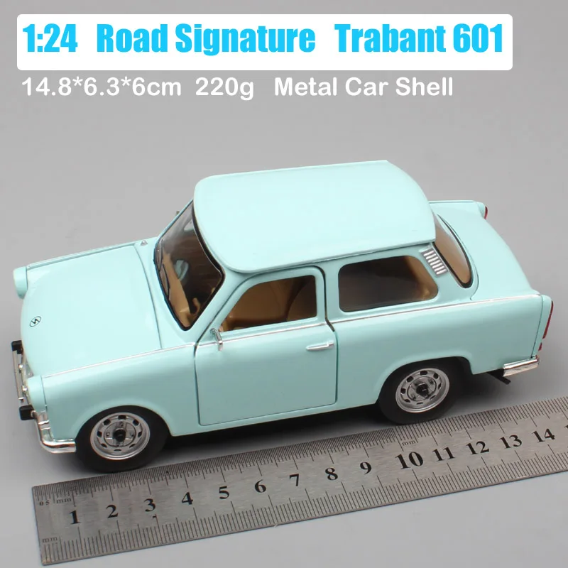 Kid's 1 24 классический винтажный немецкий DDR The Trabant 601 S P601 Trabbi DeLuxe 1966 литье под давлением масштабная модель Машинки Игрушки Миниатюрные модели - Цвет: Trabant 601 blue