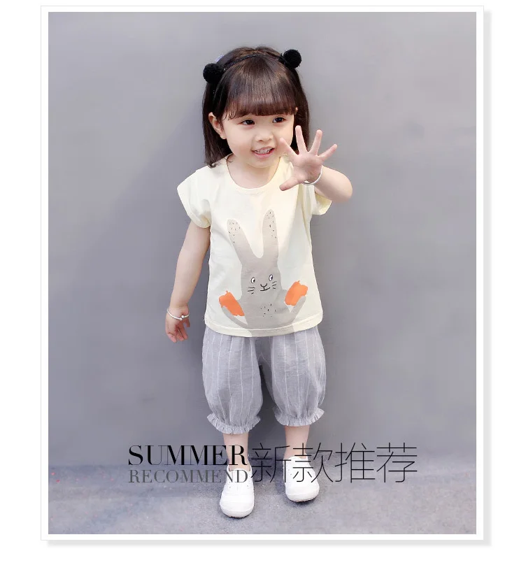 Комплект одежды для маленьких девочек Детские модный детский комплект одежды летняя одежда Дети Кролик футболка+ капри штаны от 12 месяцев до 7 лет