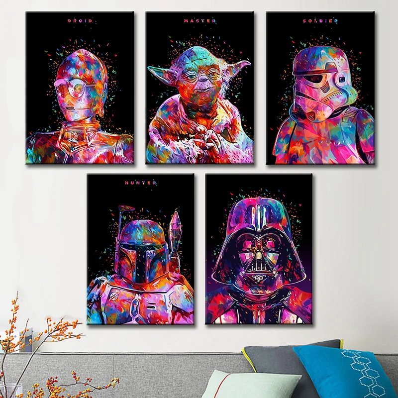 

Wall Art quadro Abstract Colorful Star Wars Figure Canvas Painting for Living Room Home Decor No Frame