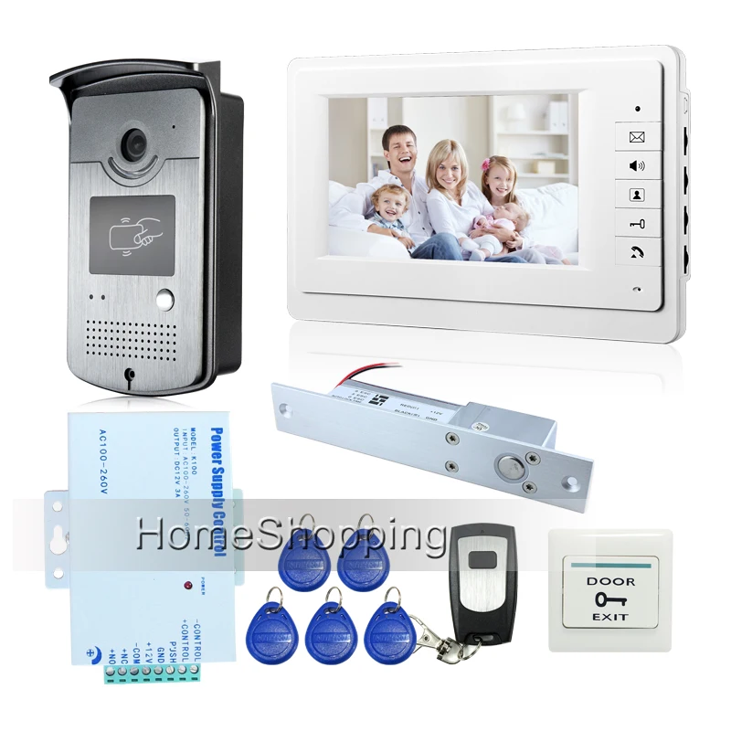 

FREE SHIPPING Apartment 7" LCD Color Screen Video Intercom Door phone 700TVL RFID Reader Door Camera + Drop Bolt Lock Wholesale