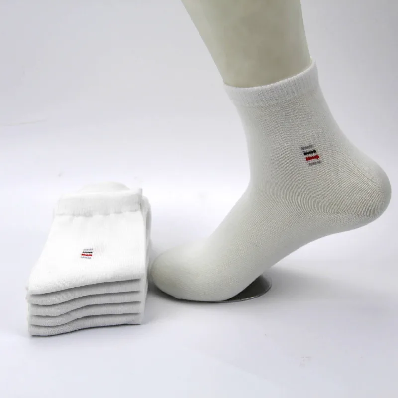 5 пар, мужские деловые носки, одноцветные хлопковые повседневные носки, лето-осень, отличное качество, дышащие Классические мужские носки - Цвет: White-5