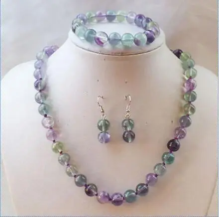 

Free Shipping >>new hot Natural 10mm Multicolor Fluorite Beads Gem stone Necklace Bracelets Earrings Set