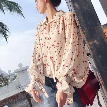 

2020 Women Fashion Casual Chiffon Tops Floral Long Sleeve Blouse Ladies Korean Blouses