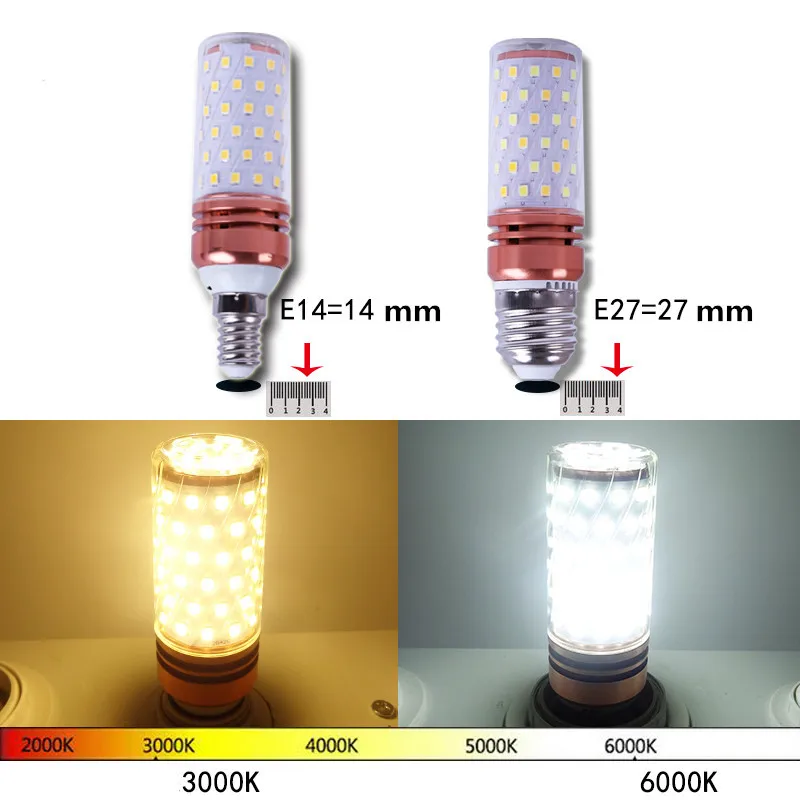 LED E27/E14 tornillo AC 220V 12W 16W bombilla de maíz súper brillante