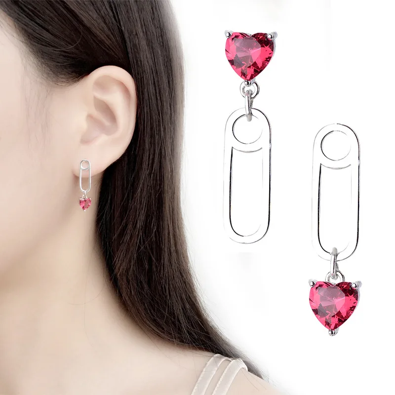 Новинка, модные серебряные серьги с красным кристаллом в форме сердца, 925 булавка, дизайн, не вызывает аллергию, серьги-гвоздики для женщин, девушек, ювелирное изделие - Окраска металла: S925 silver earrings