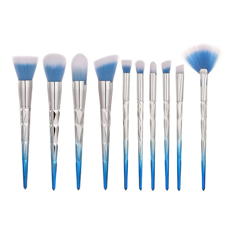 10Pc Fantasy Blue Makeup Brush Set Foundation Blending Powder Eyeshadow